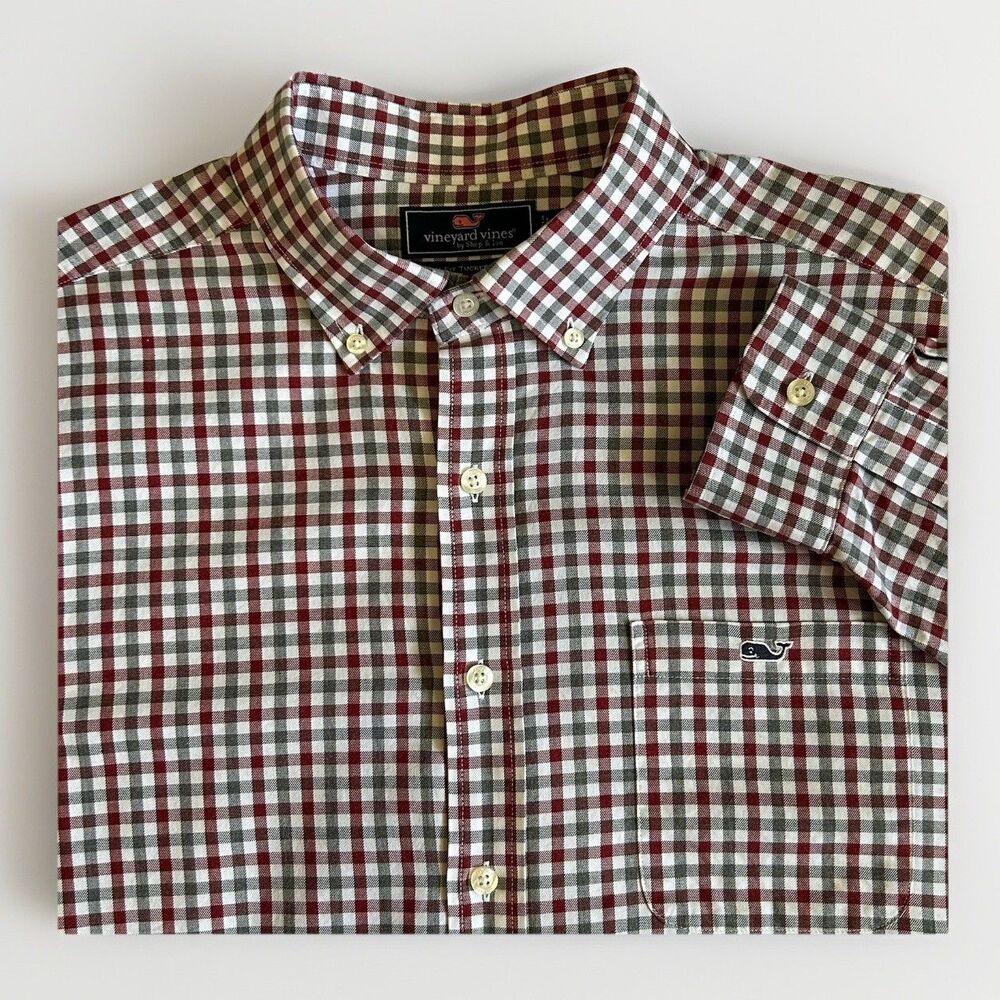 Vineyard Vines Slim Fit Tucker Shirt Mens L 100% Cotton Gingham Plaid
